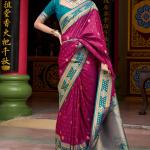 Designer Wine Soft Banarasi Silk Saree With Snappy Blouse Piece