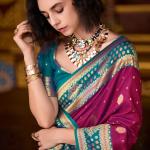 Designer Wine Soft Banarasi Silk Saree With Snappy Blouse Piece