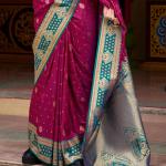 Designer Wine Soft Banarasi Silk Saree With Snappy Blouse Piece