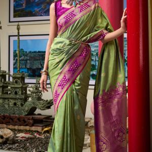 Invaluable Green Soft Banarasi Silk Saree With Scintilla Blouse Piece