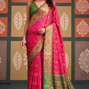 Enchanting Pink Patola Silk Saree with Winsome Blouse Piece