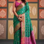 Elegant Rama Patola Silk Saree with Prettiest Blouse Piece