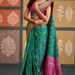 Elegant Rama Patola Silk Saree with Prettiest Blouse Piece