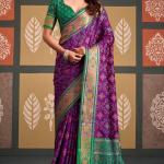 Susurrous Purple Patola Silk Saree with Sonorous Blouse Piece