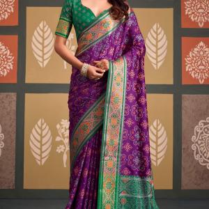 Susurrous Purple Patola Silk Saree with Sonorous Blouse Piece
