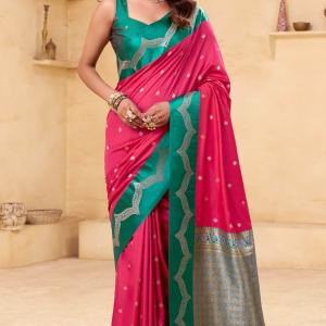 Seraglio Dark Pink Banarasi Satin Silk Saree With Majesty Blouse