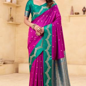Nectarous Magenta Banarasi Satin Silk Saree With Eloquence Blouse