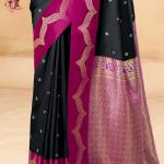 Tremendous Black Banarasi Satin Silk Saree With Dissemble Blouse