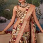 Moiety Brown Digital Printed Tussar Silk Saree With Sumptuous Blouse Piece