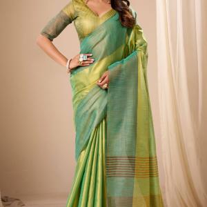 Murmurous Green Banarasi Tissue Silk Saree With Sonorous Blouse Piece