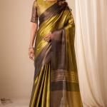Sempiternal Golden Banarasi Tissue Silk Saree With Ethereal Blouse Piece