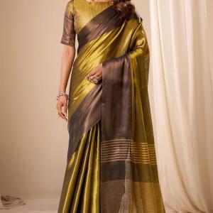 Sempiternal Golden Banarasi Tissue Silk Saree With Ethereal Blouse Piece