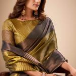 Sempiternal Golden Banarasi Tissue Silk Saree With Ethereal Blouse Piece