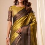 Sempiternal Golden Banarasi Tissue Silk Saree With Ethereal Blouse Piece