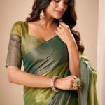 Zephyr Dark Green Banarasi Tissue Silk Saree With Exemplary Blouse Piece