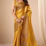 Susurrous Yellow Banarasi Tissue Silk Saree With Beauteous Blouse Piece