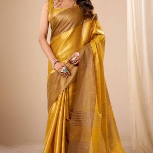 Susurrous Yellow Banarasi Tissue Silk Saree With Beauteous Blouse Piece