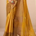 Susurrous Yellow Banarasi Tissue Silk Saree With Beauteous Blouse Piece