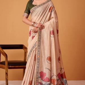 Elegant Peach Jamdani Cotton Silk Saree With Imbrication Blouse Piece