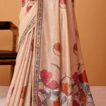 Elegant Peach Jamdani Cotton Silk Saree With Imbrication Blouse Piece