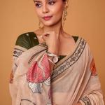 Elegant Peach Jamdani Cotton Silk Saree With Imbrication Blouse Piece