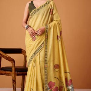 Stunner Yellow Jamdani Cotton Silk Saree With Dissemble Blouse Piece