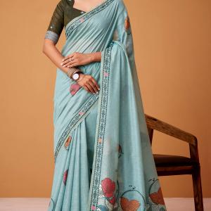 Lissome Sky Jamdani Cotton Silk Saree With Surreptitious Blouse Piece