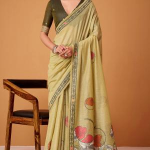 Majesty Dark Beige Jamdani Cotton Silk Saree With Fugacious Blouse Piece