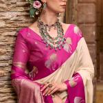 Profuse Beige Banarasi Satin Silk Saree With Admirable Blouse