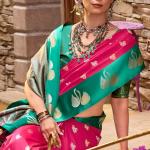 Ornate Dark Pink Banarasi Satin Silk Saree With Unique Blouse