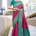 Nebula Dark Pink Soft Banarasi Silk Saree With Profuse Blouse Piece