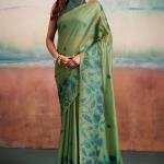 Resplendent Green Cotton Silk Saree With Flamboyant Blouse Piece
