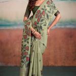 Nemesis Pista Cotton Silk Saree With Refreshing Blouse Piece