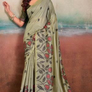 Nemesis Pista Cotton Silk Saree With Refreshing Blouse Piece