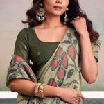 Nemesis Pista Cotton Silk Saree With Refreshing Blouse Piece