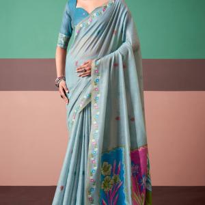 Enticing Sky Pure Munga Cotton Saree With Sensational Blouse Piece