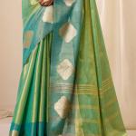 Staring Sea Green Pure Zari Weaving Banarasi Tissue Silk Saree With Tremendous Blouse Piece