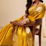 Gossamer Mustard Pure Zari Weaving Banarasi Tissue Silk Saree With Majesty Blouse Piece