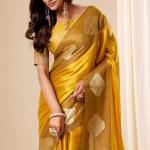 Gossamer Mustard Pure Zari Weaving Banarasi Tissue Silk Saree With Majesty Blouse Piece