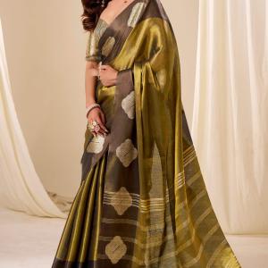 Woebegone Golden Pure Zari Weaving Banarasi Tissue Silk Saree With Murmurous Blouse Piece