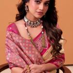 Prettiest Beige Banarasi Satin Silk Saree With Winsome Blouse