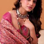Prettiest Beige Banarasi Satin Silk Saree With Winsome Blouse