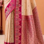 Prettiest Beige Banarasi Satin Silk Saree With Winsome Blouse