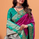 Trendy Magenta Banarasi Satin Silk Saree With Twirling Blouse