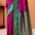 Trendy Magenta Banarasi Satin Silk Saree With Twirling Blouse