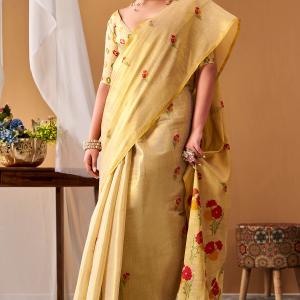 Lustrous Beige Banarasi Tissue Silk Saree With Scrumptious Blouse Piece