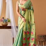 Redolent Green Banarasi Tissue Silk Saree With Forbearance Blouse Piece
