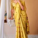 Stunning Yellow Banarasi Tissue Silk Saree With Snazzy Blouse Piece