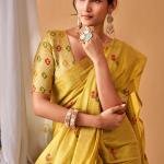 Stunning Yellow Banarasi Tissue Silk Saree With Snazzy Blouse Piece