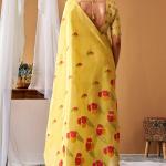 Stunning Yellow Banarasi Tissue Silk Saree With Snazzy Blouse Piece